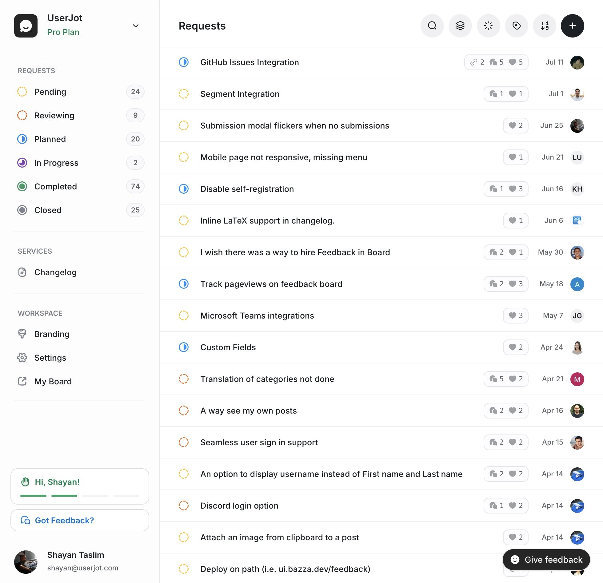 Customer Feedback Platform Dashboard